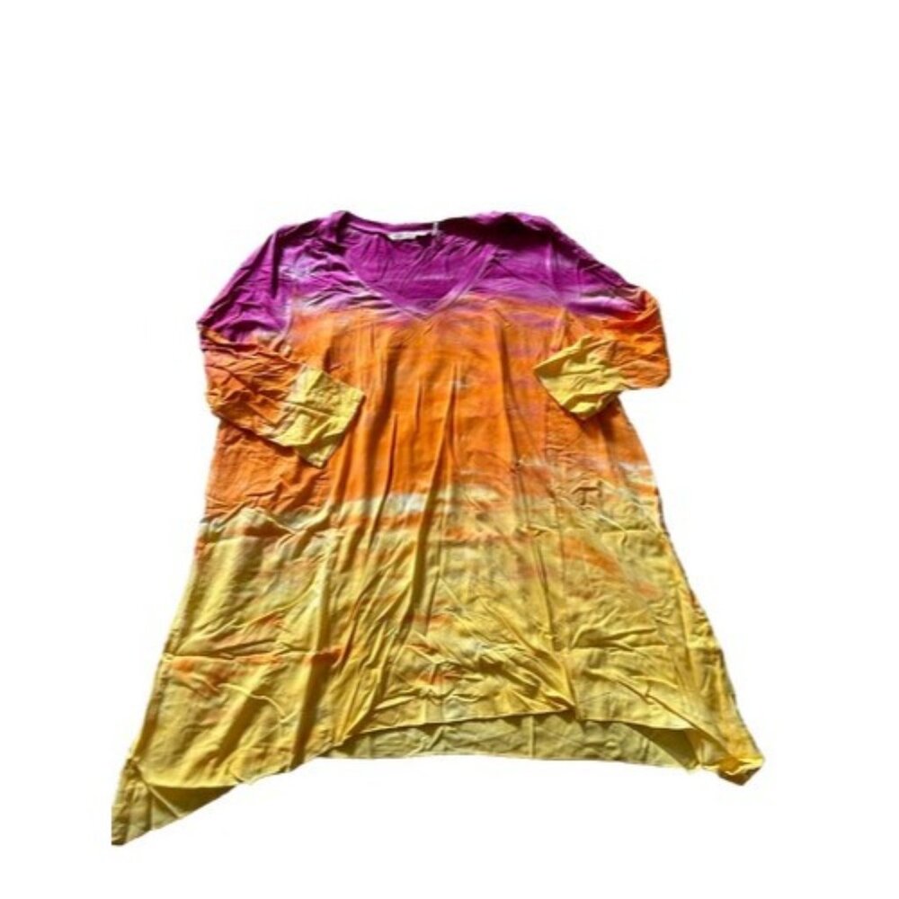 Soft Surroundings Asymmetrical Tunic Top Colofrful Tie Dye Print Size Large